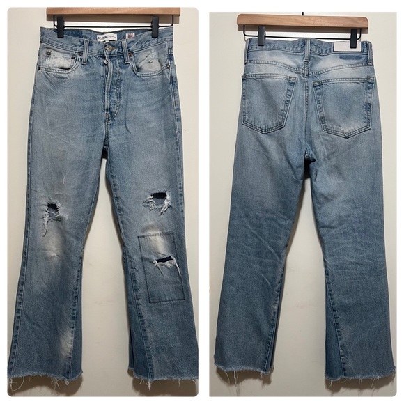Re/Done Denim - Re/Done Originals Straight Leg Jeans Raw Frayed Hem Button Fly Cotton USA Sz 27.